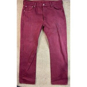 Levi's 501 Jeans Men's 36x32 Distressed Cranberry Denim Button Fly Jeans READ
